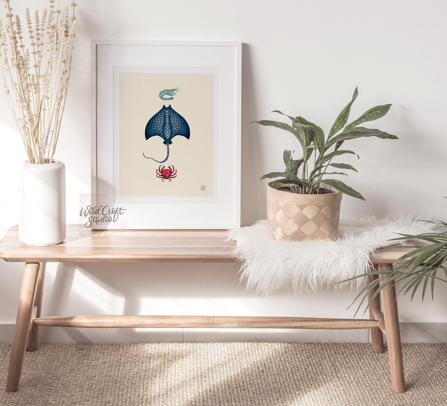Manta ray, Shrimp, Crab Art Print