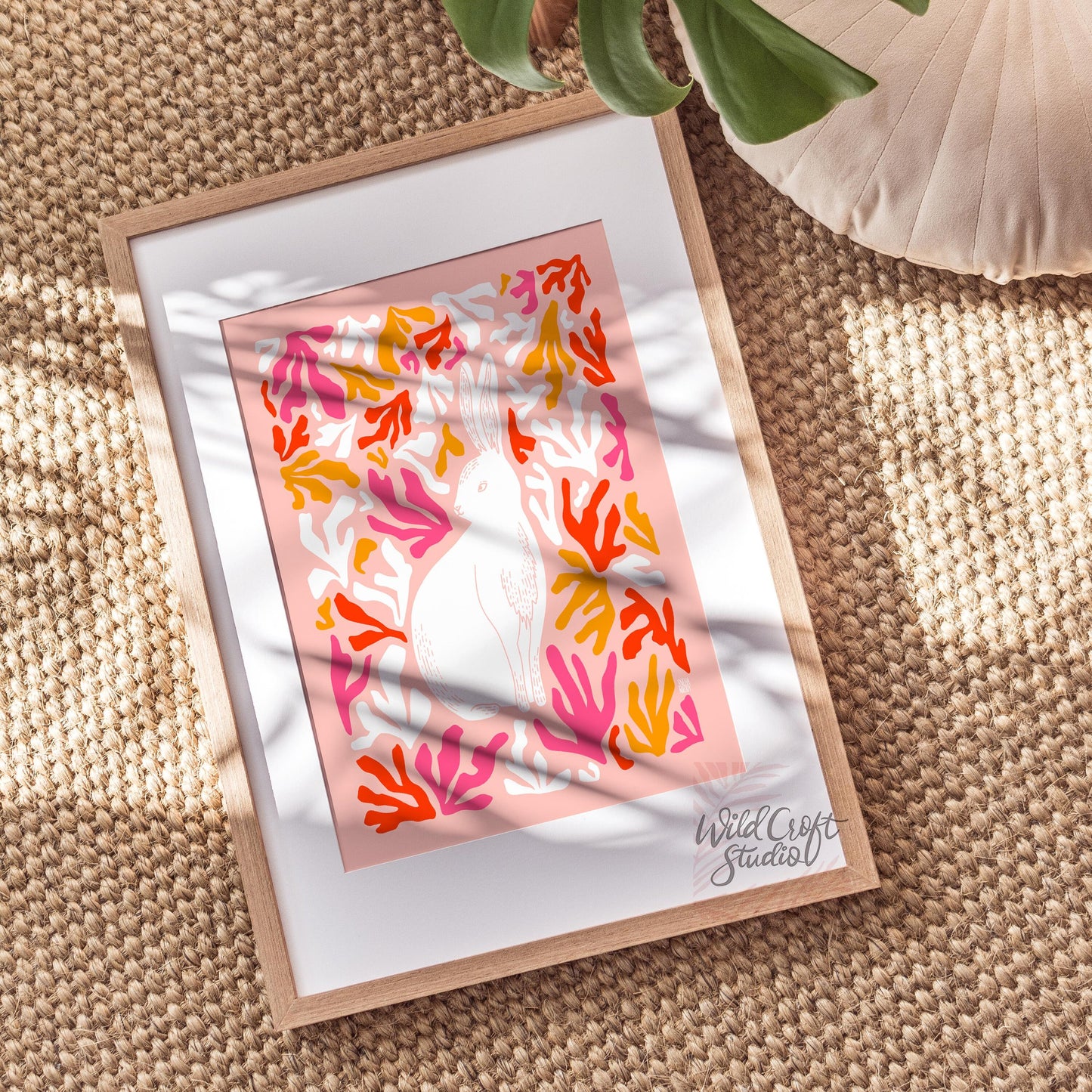 Pink + Peach + Red Matisse Style Bunny Art Print