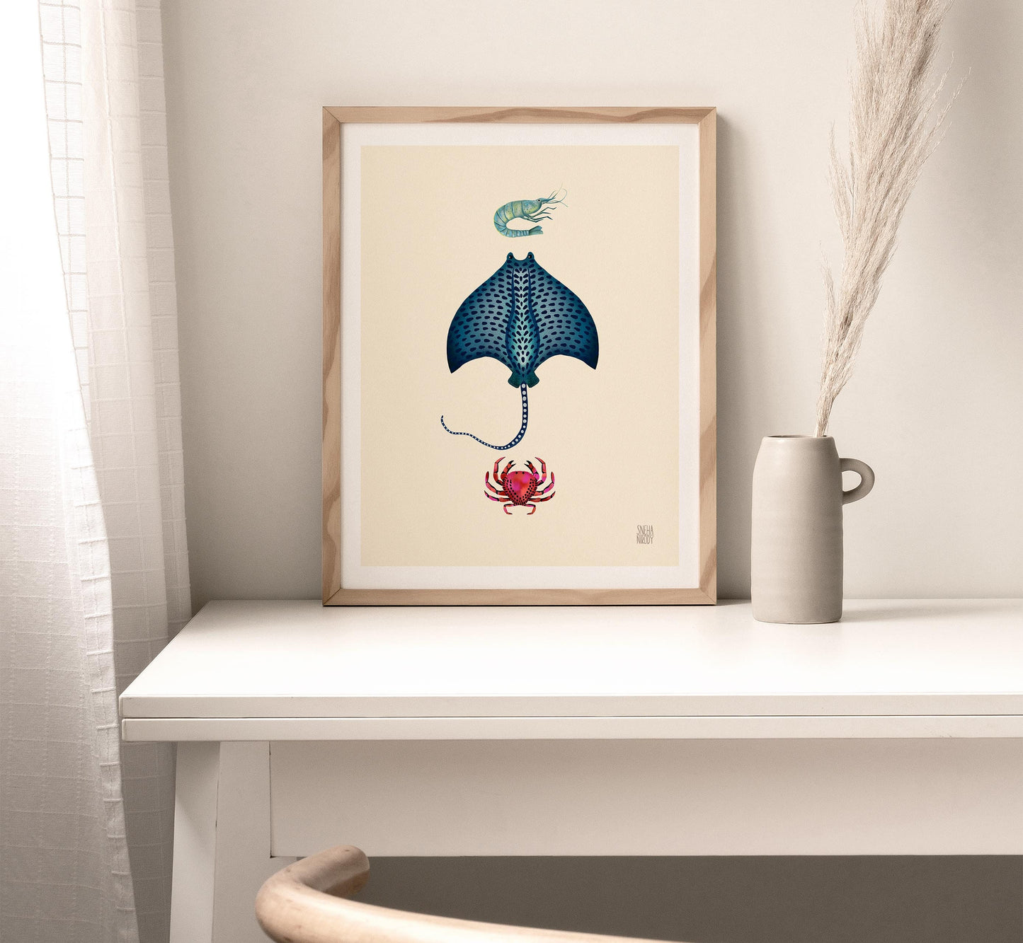 Manta ray, Shrimp, Crab Art Print