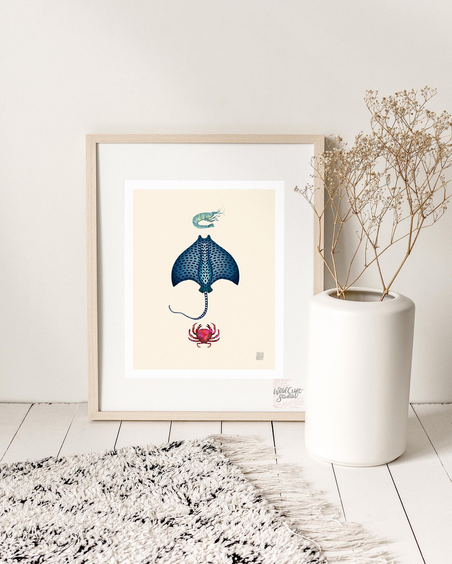 Manta ray, Shrimp, Crab Art Print