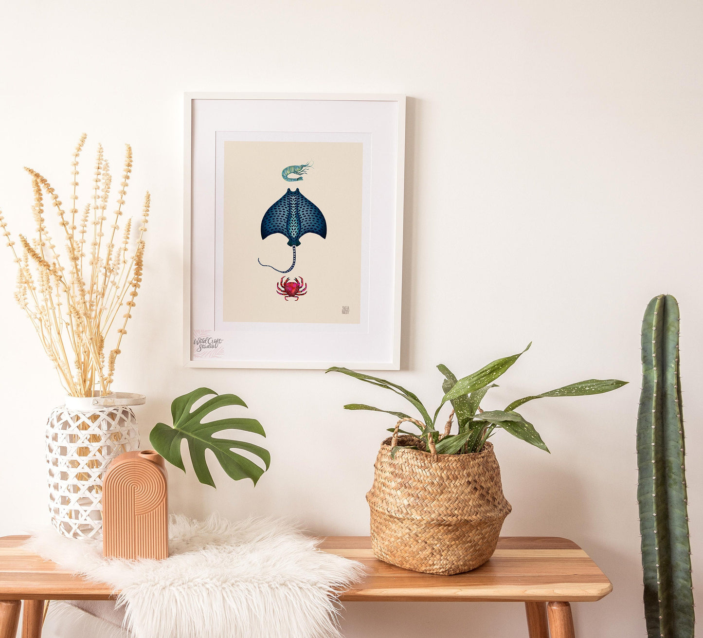 Manta ray, Shrimp, Crab Art Print