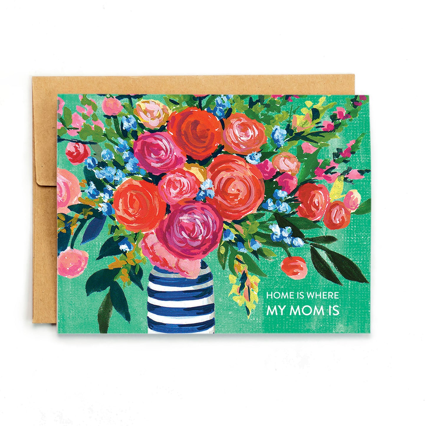 a card with a vase of flowers on it