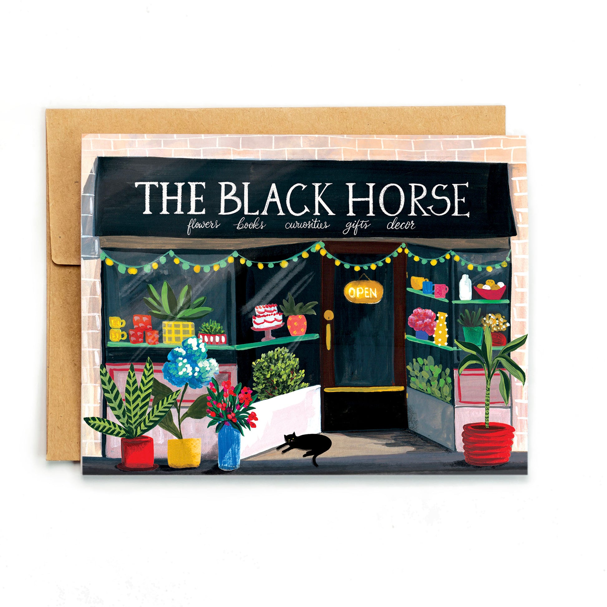 a painting of a black horse store front