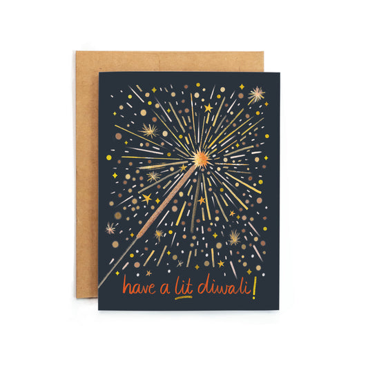a card with a fireworks design on it