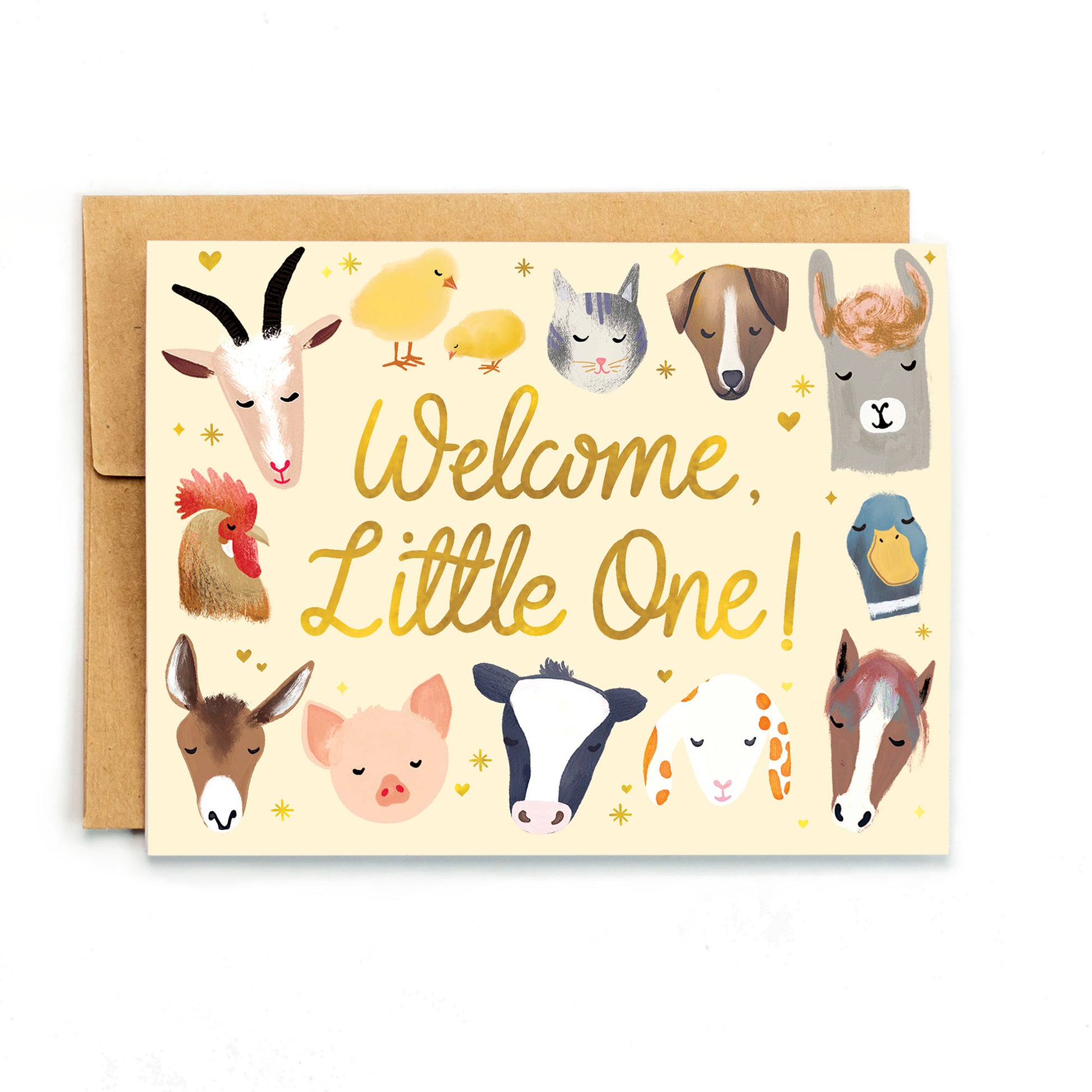 a card with a bunch of farm animals on it