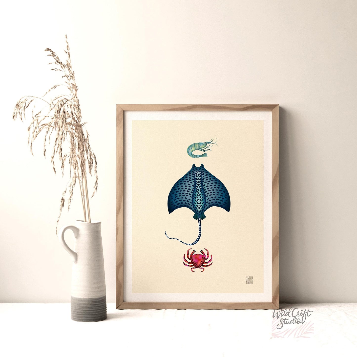 Manta ray, Shrimp, Crab Art Print WS