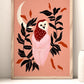 Pink and Brown Owl and Moon Art Print