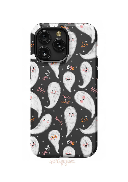 a phone case with ghost faces on it