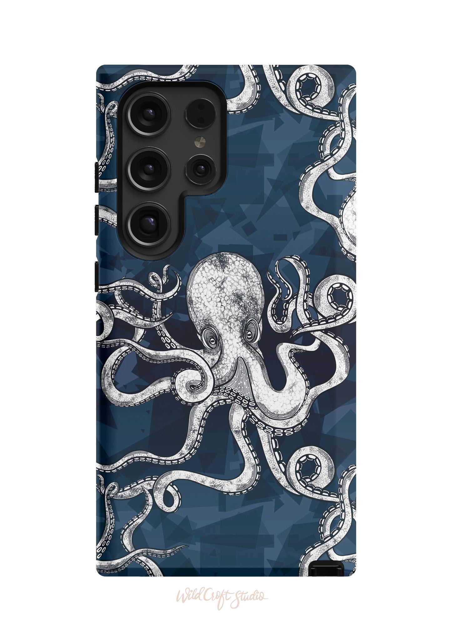 a phone case with an octopus on a blue background