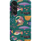 a green phone case with colorful fish on it
