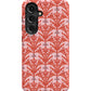 a red phone case with a pattern on it