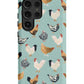 a phone case with chickens on a blue background