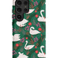 a phone case with swans on a green background