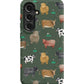 a green phone case with cows and cows on it