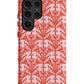 a red phone case with a pattern on it