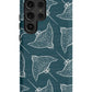 a phone case with a blue and white pattern