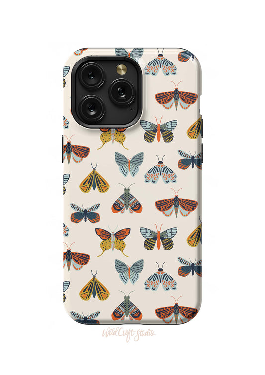 a phone case with moths on it