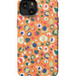 an orange phone case with a colorful animal print