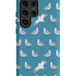 a phone case with seagulls on a blue background
