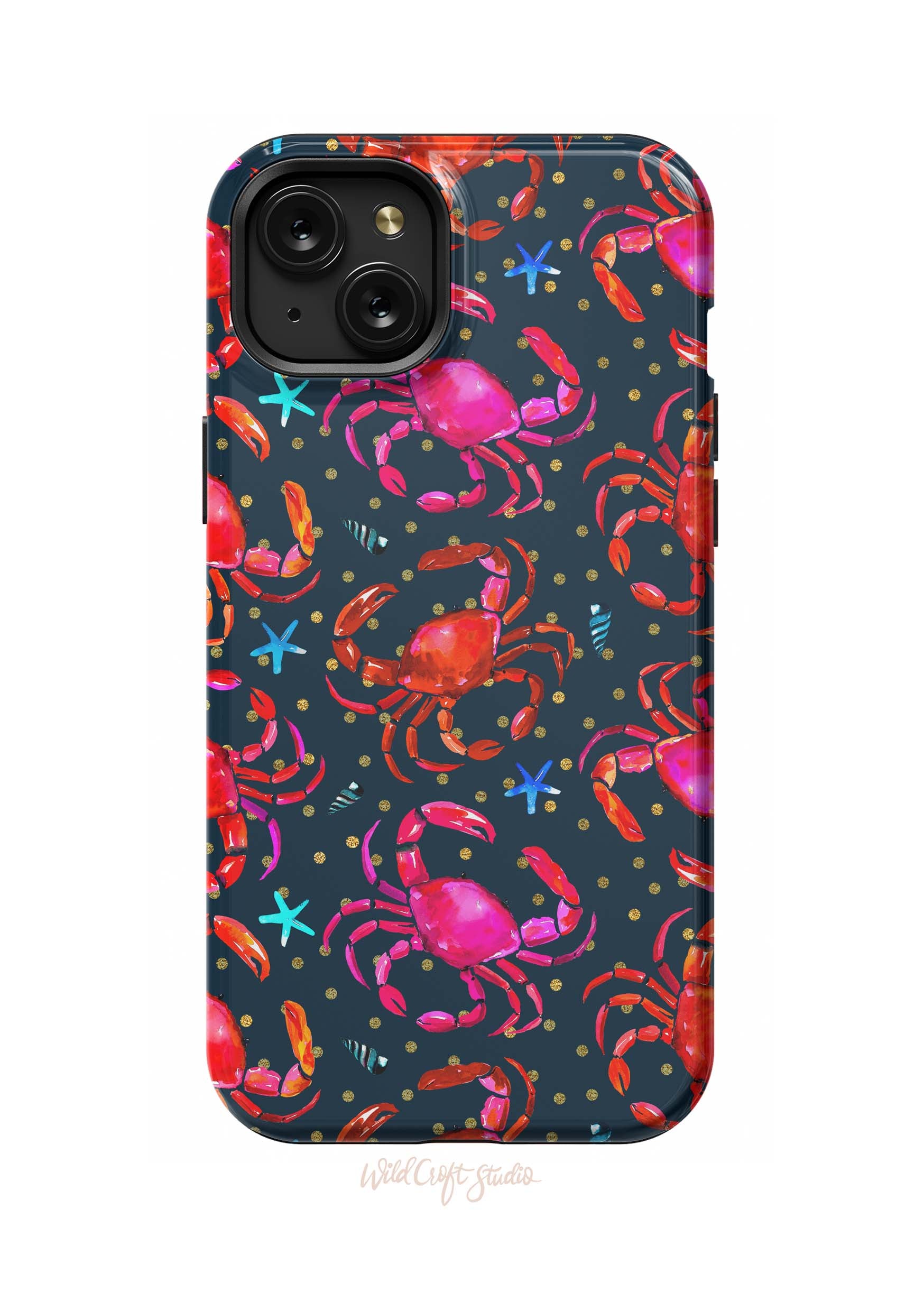 a phone case with a colorful crab pattern on it
