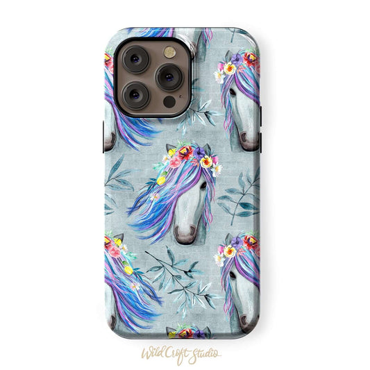 Floral Horse Blue Tough Case for iPhone