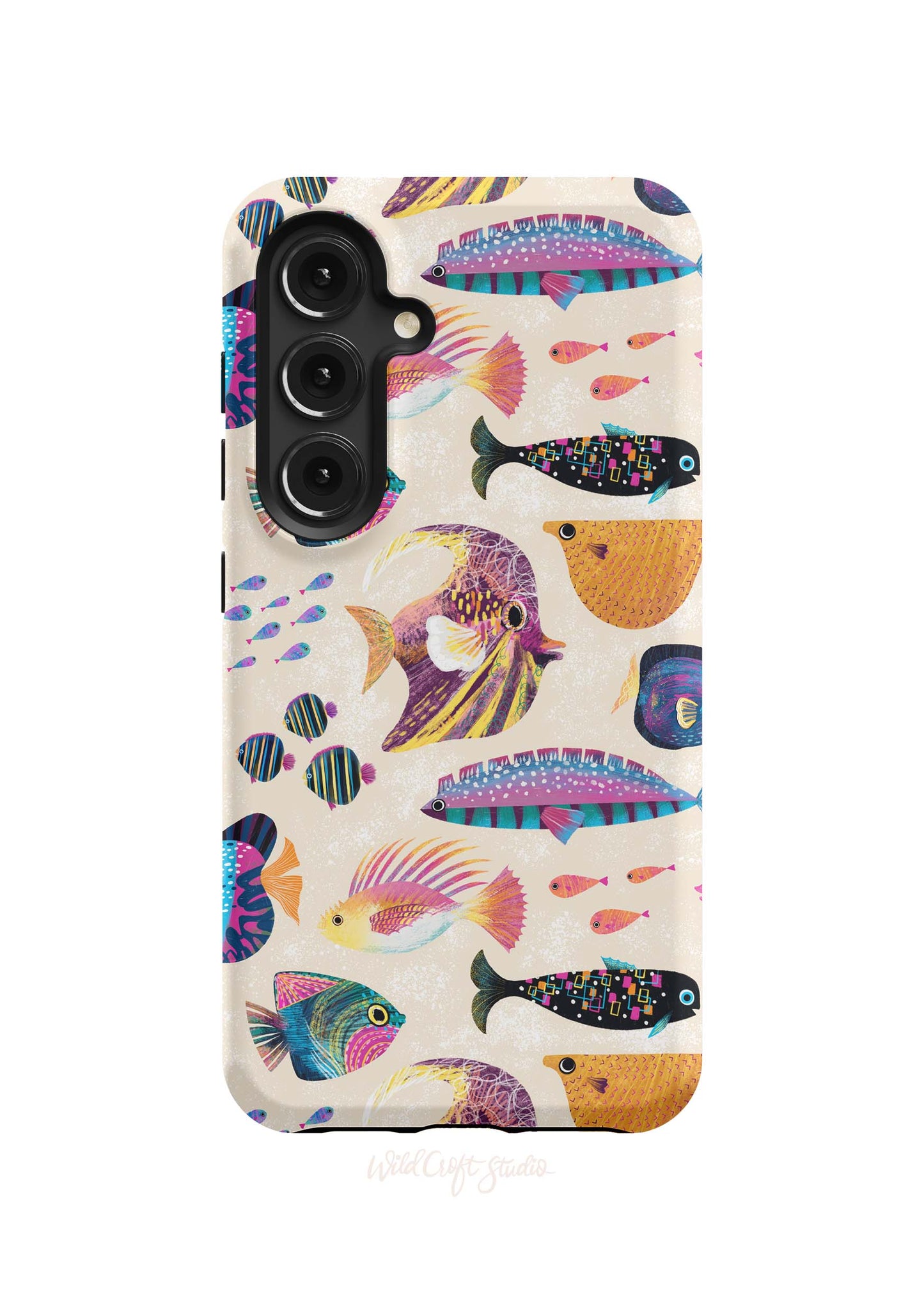 a phone case with colorful fish on it