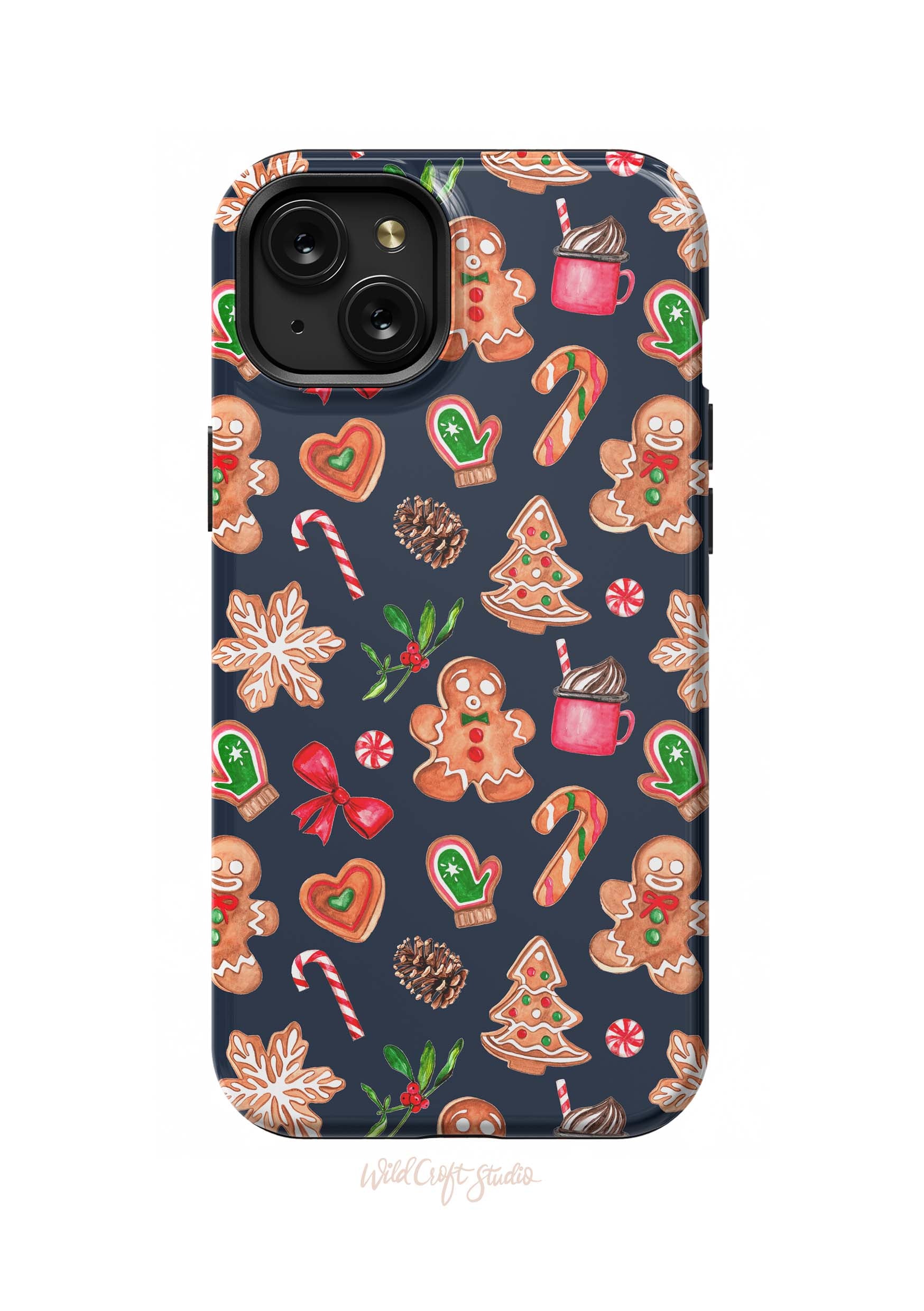 a phone case with christmas cookies and candy canes