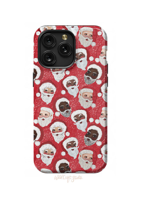 a red phone case with santa clauss on it
