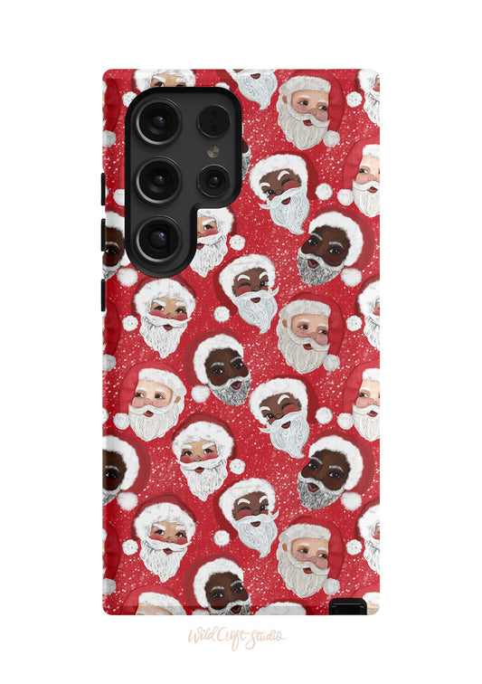 a red phone case with santa clauss on it