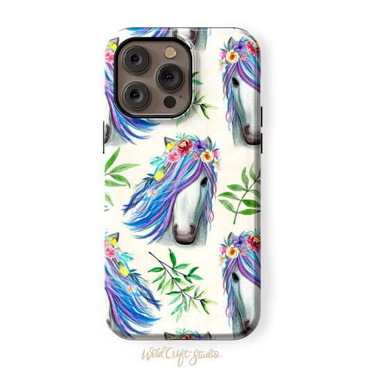 Floral Horse Cream Tough Case for iPhone