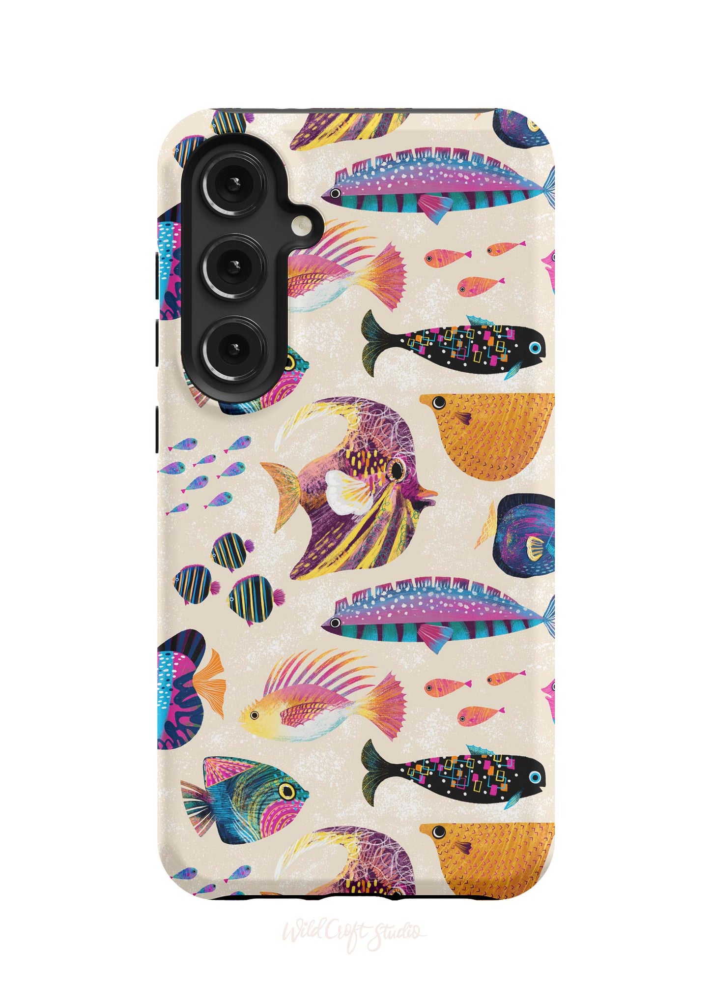 a phone case with colorful fish on it