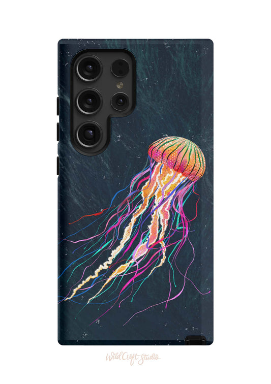 a phone case with an image of a jellyfish