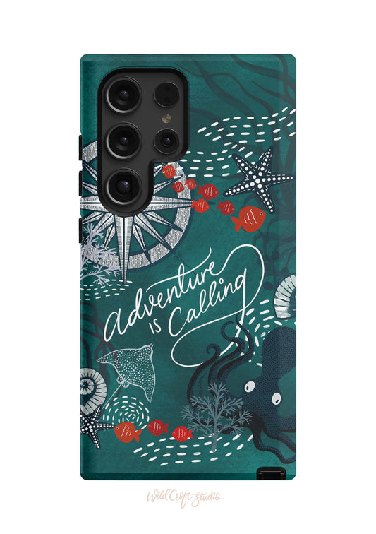 a green phone case with a picture of an ocean scene