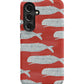 a red and white phone case with a pattern on it