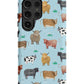 a phone case with cows on a blue background