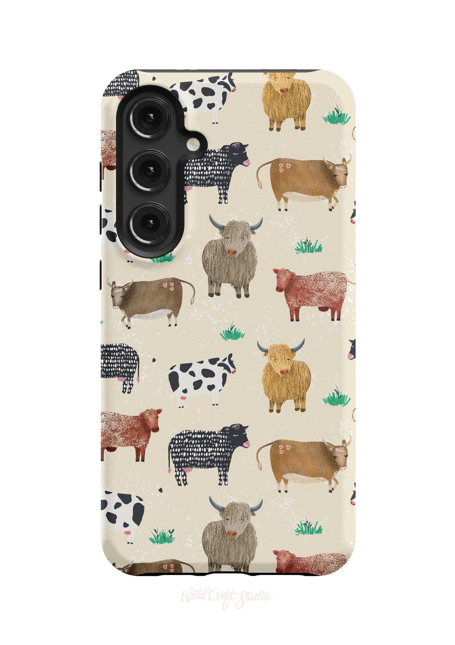 a phone case with cows on it