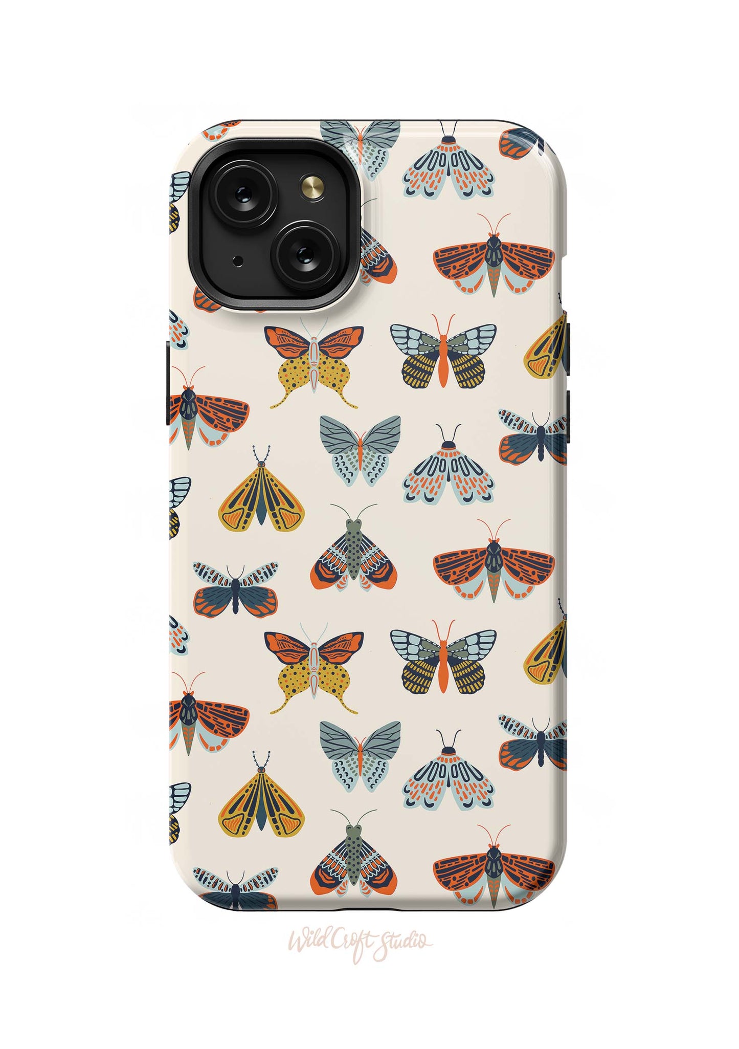 a phone case with moths on it