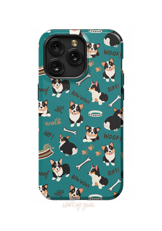 a phone case with a dog pattern on it