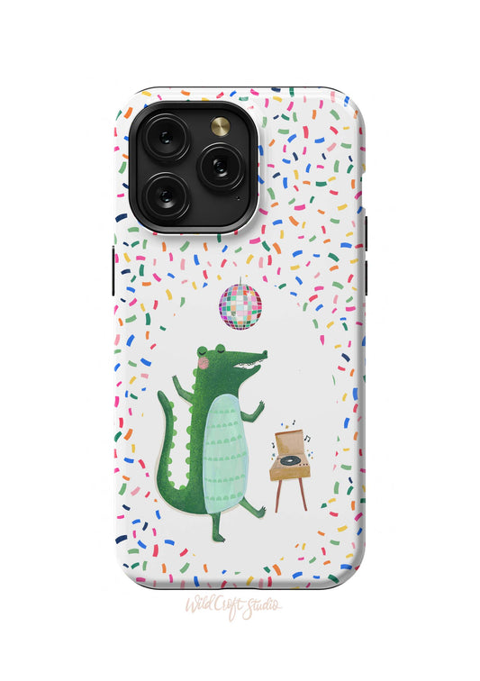 a phone case with a picture of a crocodile on it