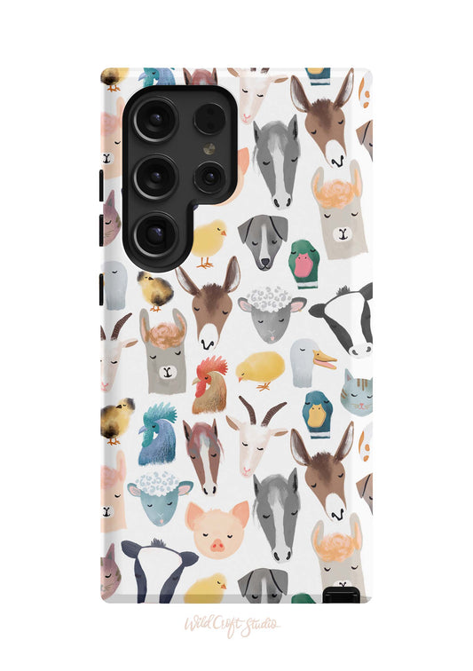 a phone case with a pattern of animals on it