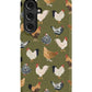 a green phone case with chickens on it