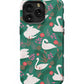 a green phone case with swans on it