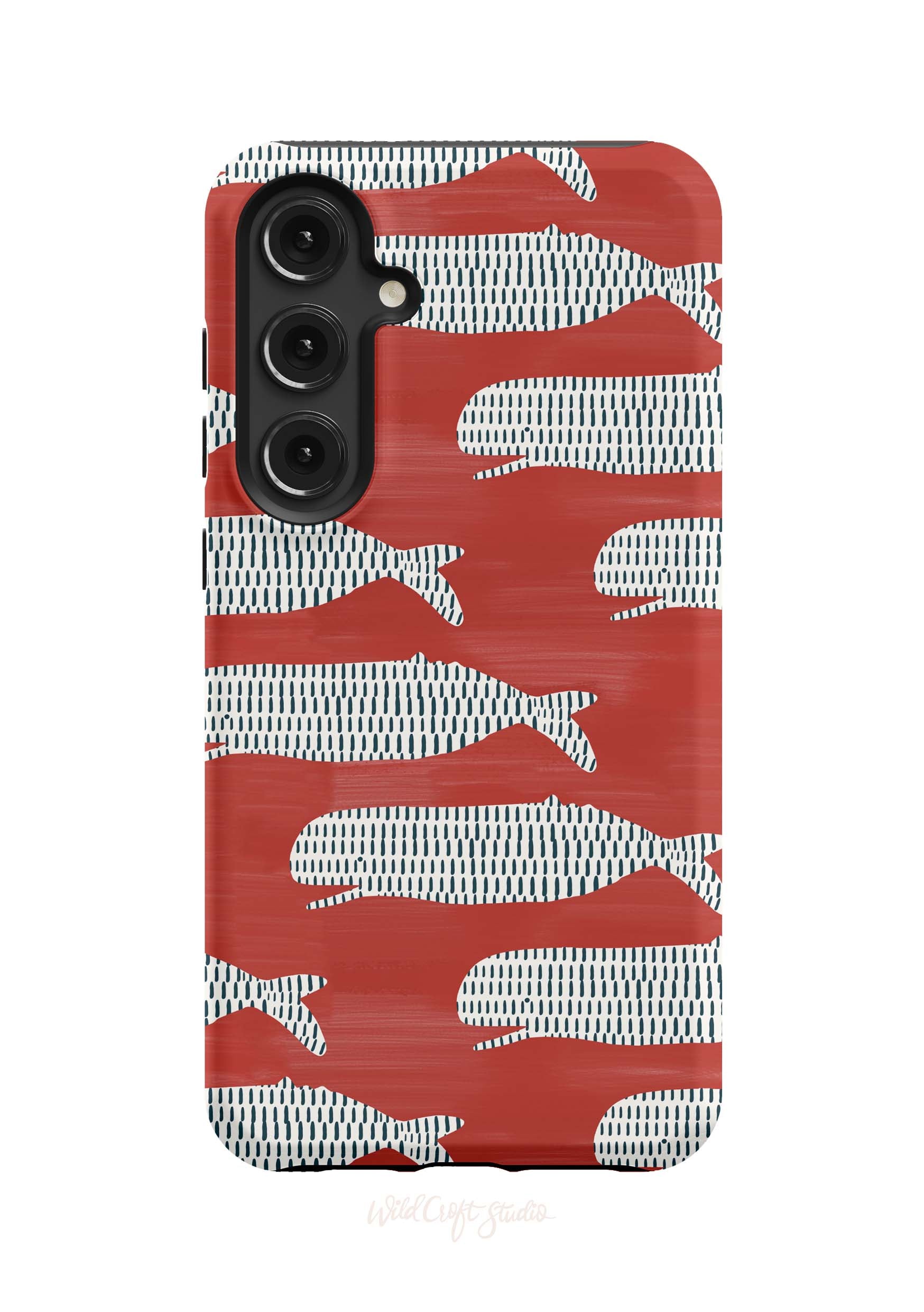 a red and white case with a pattern on it