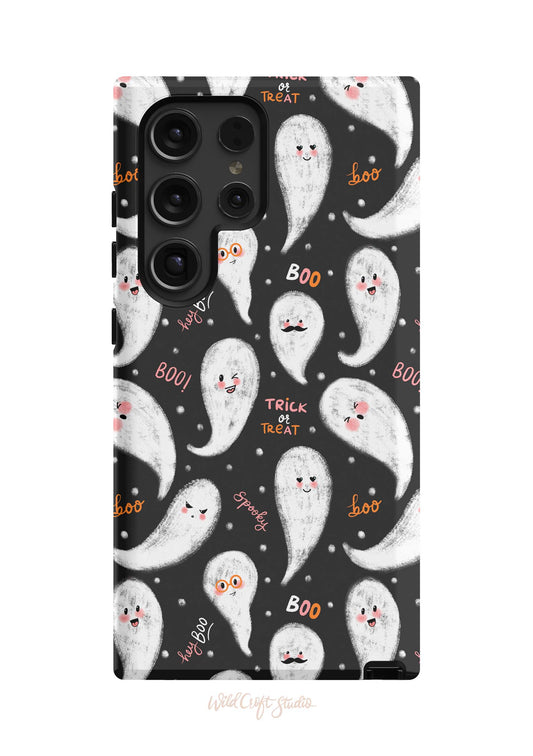 a phone case with ghost faces on it