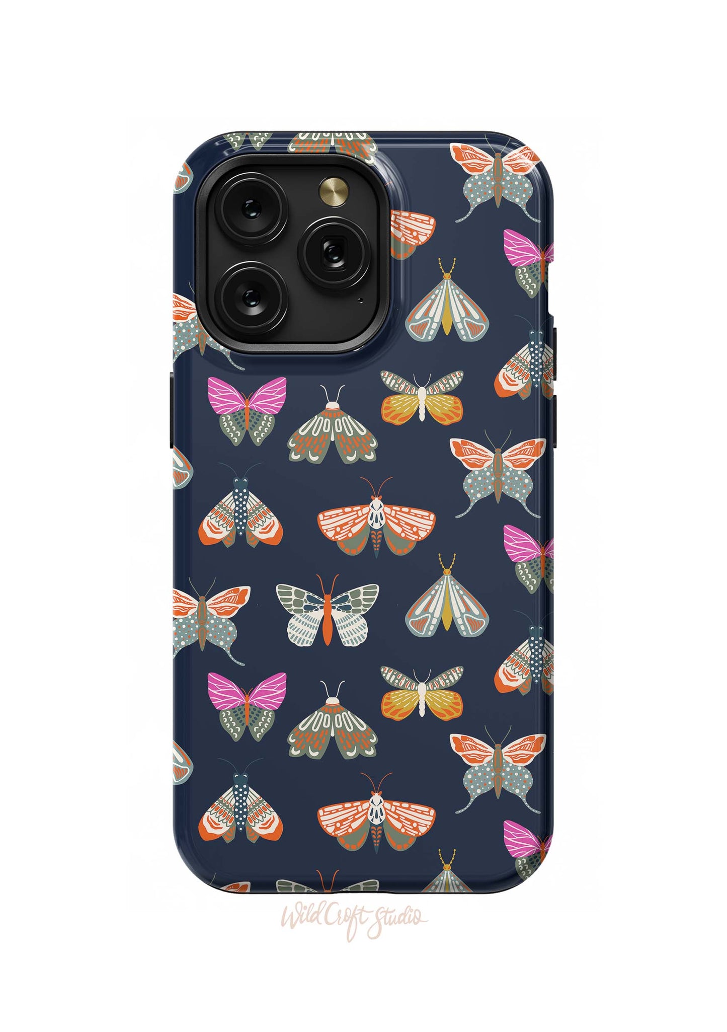 a phone case with a pattern of moths on it