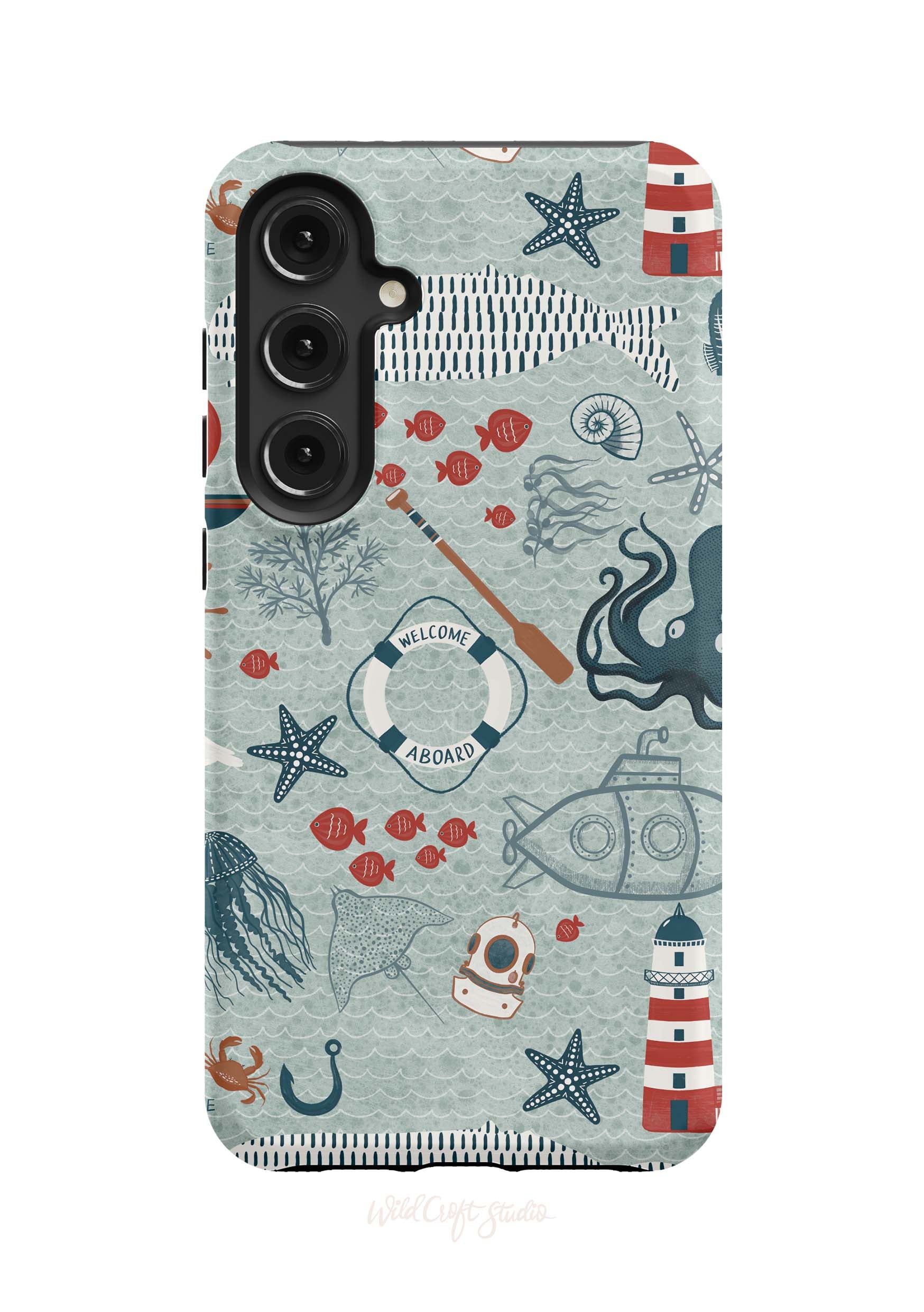 a phone case with a pattern of marine life