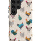 a phone case with chickens and roosters on it