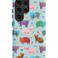 a phone case with pigs on a blue background
