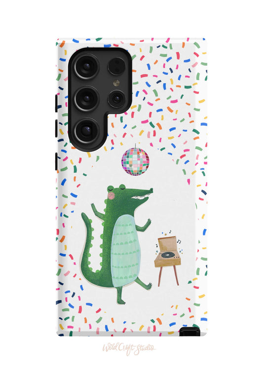 a phone case with a cartoon alligator on it