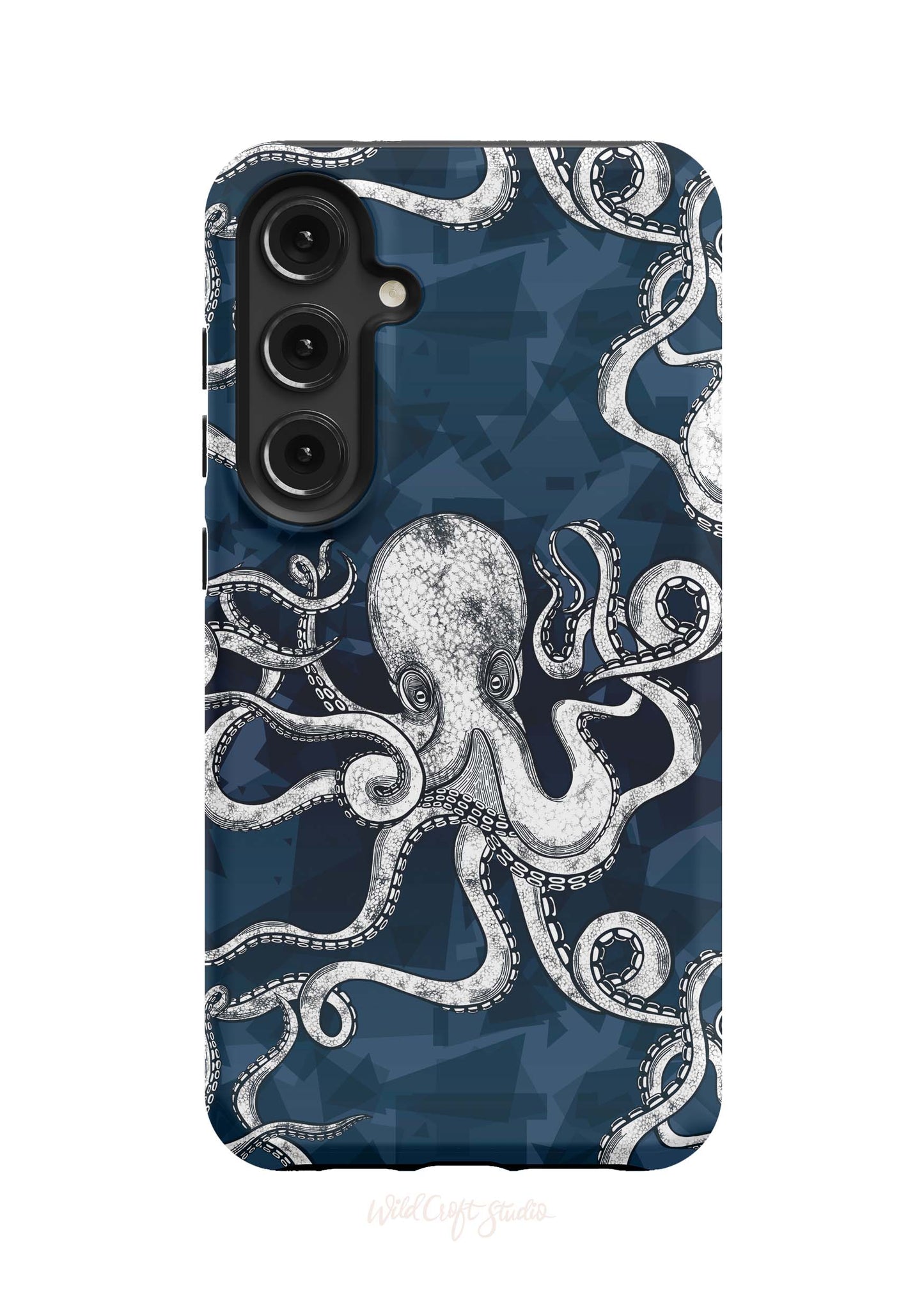 a phone case with an octopus on a blue background
